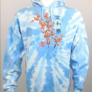 Japanese cherry blossom blue Tye dye pull over Hoodie
